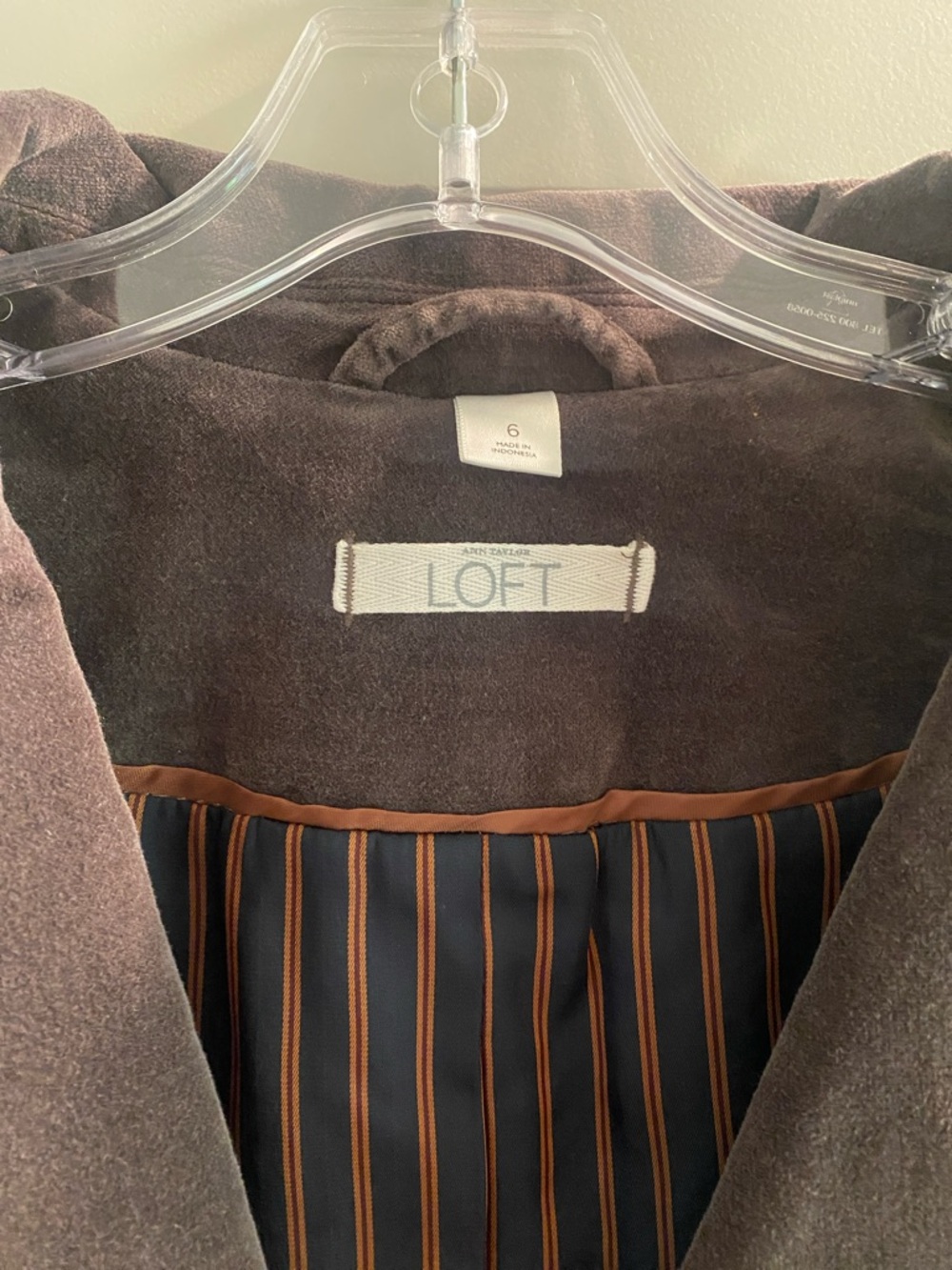 LOFT Brown Velvet Blazer with Striped Lining - Picture 3 of 5